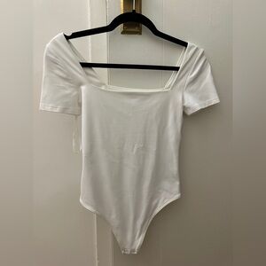 Babaton Aritzia White Square Neck Bodysuit